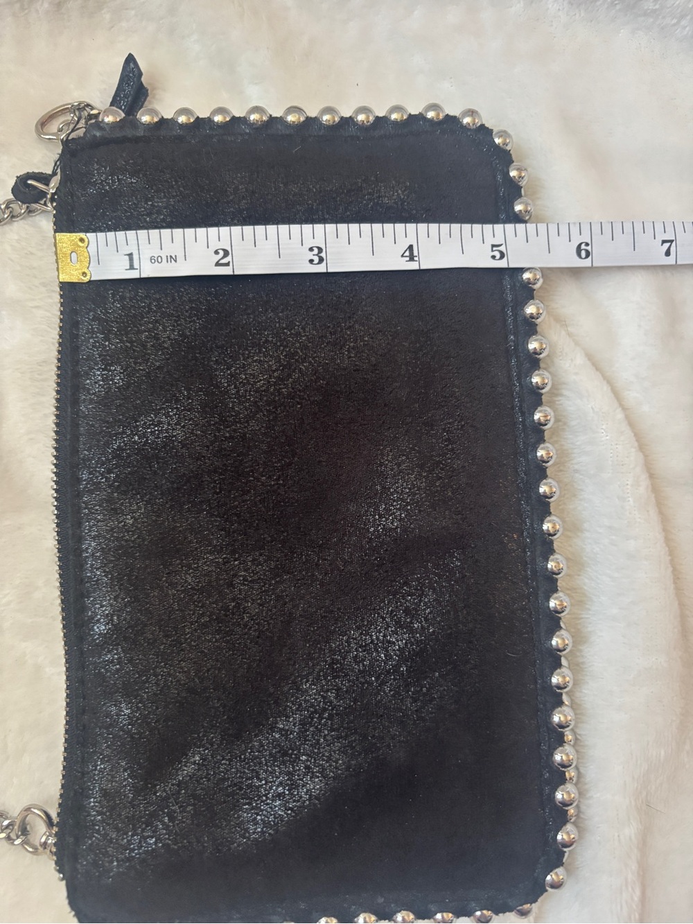 Zara Black Studded Crossbody Bag Silver Ball Chain Suede Look Clutch - Picture 7 of 8